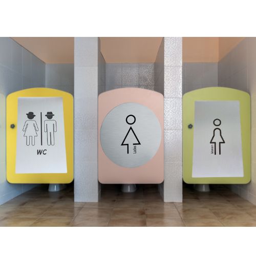 Vous cherchez un pictogramme rond auto-adhésif pour toilettes