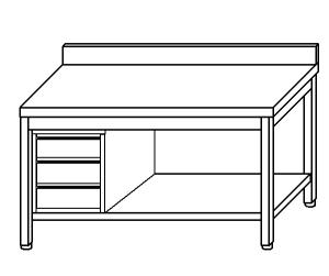 TL5187 mesa de trabajo en AISI 304 estante de acero inoxidable 150x60x85 pared posterior izquierda del pecho