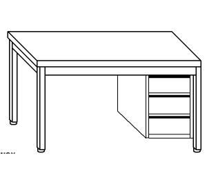 TL5212 mesa de trabajo en AISI 304, cajón de acero inoxidable de la pared posterior derecha 80x70x85