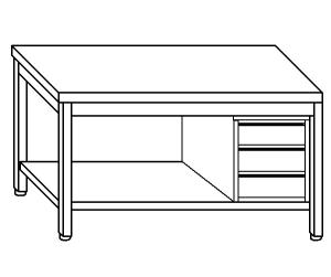 TL5258 mesa de trabajo en acero inoxidable AISI 304, plataforma de acero del cajón derecho de 60x70x85