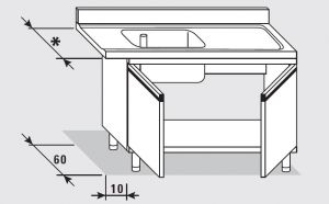 52550.13 Table armoire entrée droite avec 2 portes battantes faciles 130x*x85h cm 1 vasque