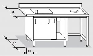 52600.19 Table armoire entrée droite portes coulissantes easy 190x*x85h cm 1 vasque avec trou de tri