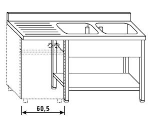 LT1214 lavado en las piernas y la plataforma para el lavavajillas 2 tazones izquierda útil escurridor backsplash 180x70