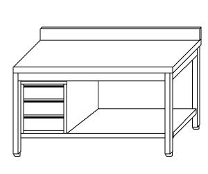 TL5373 mesa de trabajo en AISI 304, plataforma de acero inoxidable pared posterior izquierda del cajón 90x70x85
