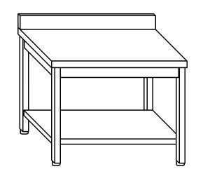 TL8048 Table de travail en acier inoxydable AISI 304 sur pieds avec dosseret et étagère dim. 70x80x85 cm 