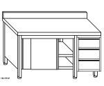 TA4119 Tavolo armadio in acciaio inox con porte su un lato, alzatina e cassettiera DX 140x70x85 