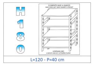 IN-18G46912040B Shelf with 4 smooth shelves hook fixing dim cm 120x40x180h 