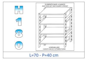 IN-18G4697040B Shelf with 4 smooth shelves hook fixing dim cm 70x40x180h 