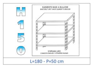 IN-B36918050B Estante con 3 estantes lisos fijación de pernos dim cm 180x50x150h