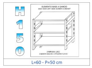 IN-G3696050B Shelf with 3 smooth shelves hook fixing dim cm 60x50x150h 