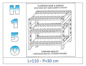 IN-G37011030B Shelf with 3 slotted shelves hook fixing dim cm 110x30x150h 