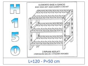 IN-G37012050B Shelf with 3 slotted shelves hook fixing dim cm 120x50x150h 