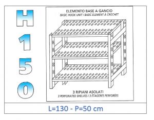 IN-G37013050B Shelf with 3 slotted shelves hook fixing dim cm 130x50x150h 
