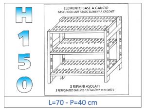 IN-G3707040B Shelf with 3 slotted shelves hook fixing dim cm 70x40x150h 