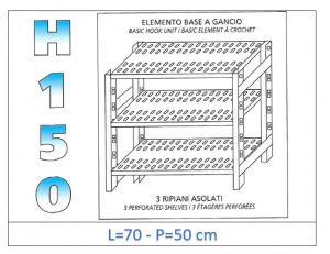 IN-G3707050B Shelf with 3 slotted shelves hook fixing dim cm 70x50x150h 