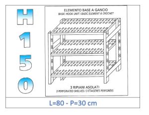 IN-G3708030B Shelf with 3 slotted shelves hook fixing dim cm 80x30x150h 