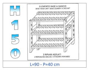 IN-G3709040B Shelf with 3 slotted shelves hook fixing dim cm 90x40x150h 