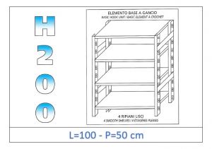 IN-G46910050B Shelf with 4 smooth shelves hook fixing dim cm 100x50x200h 