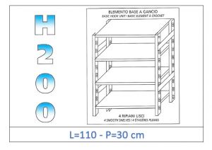 IN-G46911030B Shelf with 4 smooth shelves hook fixing dim cm 110x30x200h 