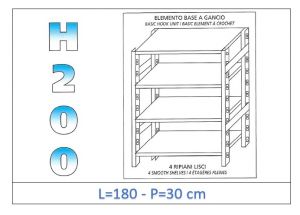 IN-G46918030B Shelf with 4 smooth shelves hook fixing dim cm 180x30x200h 