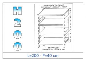 IN-G46920040B Shelf with 4 smooth shelves hook fixing dim cm 200x40x200h 