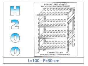 IN-G47010030B Estante con 4 estantes ranurados fijación de gancho dim cm 100x30x200h