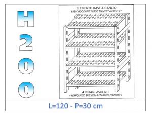 IN-G47012030B Estante con 4 estantes ranurados gancho fijación dim cm 120x30x200h
