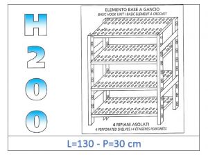 IN-G47013030B Estante con 4 estantes ranurados fijación de gancho dim cm 130x30x200h