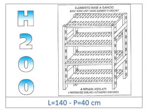 IN-G47014040B Estante con 4 estantes ranurados fijación de gancho dim cm 140x40x200h