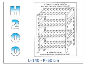 IN-G47014050B Estante con 4 estantes ranurados gancho fijación dim cm 140x50x200h