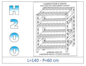 IN-G47014060B Estante con 4 estantes ranurados fijación de gancho dim cm 140x60x200h
