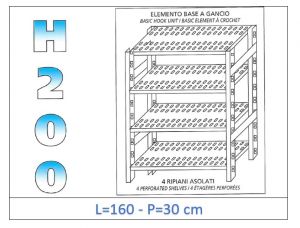 IN-G47016030B Estante con 4 estantes ranurados fijación de gancho dim cm 160x30x200h