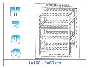 IN-G47016060B Estante con 4 estantes ranurados gancho fijación dim cm 160x60x200h