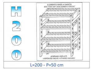 IN-G47020050B Shelf with 4 slotted shelves hook fixing dim cm 200x50x200h 