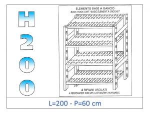 IN-G47020060B Shelf with 4 slotted shelves hook fixing dim cm 200x60x200h 