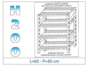 IN-G4706040B Estante con 4 estantes ranurados fijación de gancho dim cm 60x40x200h