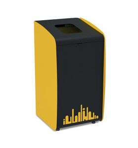 T789216 Waste paper bin with black front and yellow profiles 80 L