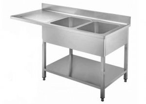 GDS187R2CS Cabinet sink with 2 bowls on the right dim. 1800 x 700 x 950h with drainer