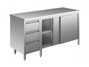 EU04002-14 Table armoire ECO cm 140x60x85h plateau lisse - portes coulissantes - tiroir 3c gauche