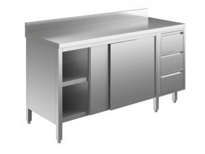 EU04003-19 Table armoire ECO cm 190x60x85h dosseret - portes coulissantes - tiroir 3c à droite