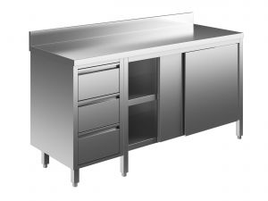 EU04004-16 Table armoire ECO cm 160x60x85h dosseret - portes coulissantes - tiroir 3c gauche