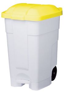 T102046 Conteneur à pédale mobile en plastique blanc-jaune 70 litres (pack de 3 pièces)