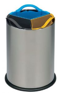 T110560 Stainless steel recycling bin with three polypropylene inner buckets 3x4 liters