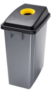 T114206 Waste bin with yellow upper opening lid