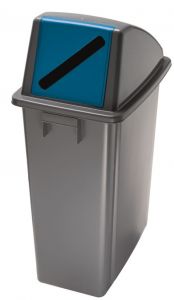 T114215 Waste bin with blue front opening lid