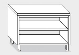 13002.15 Table ouverte passante g40 cm 150x60x85h plateau lisse - étagère intermédiaire et inférieure