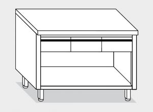 13003.10 Table armoire ouverte g40 cm 100x60x85h plateau lisse - 2 tiroirs horizontaux