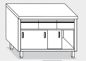 13203.14 Table armoire g40 cm 140x60x85h plateau lisse - 3 tiroirs. horizontale - portes coulissantes