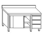 TA4124 Tavolo armadio in acciaio inox con porte su un lato, alzatina e cassettiera DX 190x70x85