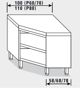 13400.10 Table armoire d'angle G40 100x60x85h cm plateau lisse - ouverte